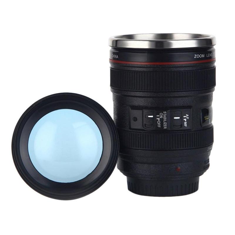 Stainless Steel Camera Lens Travel Mug Travel dealsniper-net Black