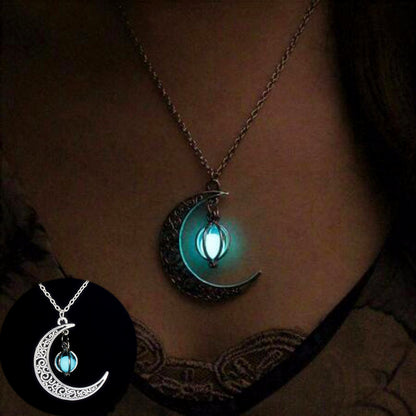 Fashion Moon Natural Glowing Stone Healing Necklace Women Gift Charm Luminous Pendant Necklace Jewelry Jewelry dealsniper-net