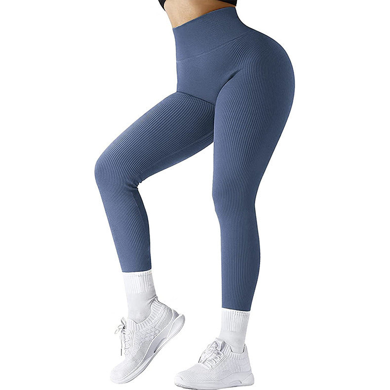 High Waist Seamless Leggings Threaded Knitted Fitness Pants Women dealsniper-net Blue L