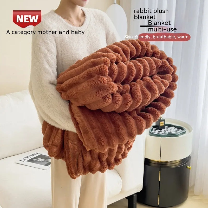 Soft Wind Bubble Velvet Blanket Warm Solid Rabbit