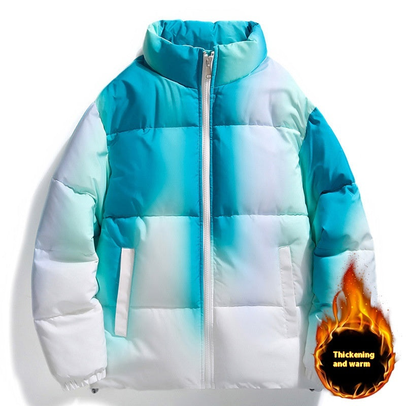 Fashion Stand-up Collar Gradient Coat Couples Winter Warm Plush Men DealSniper.net Green 2XL