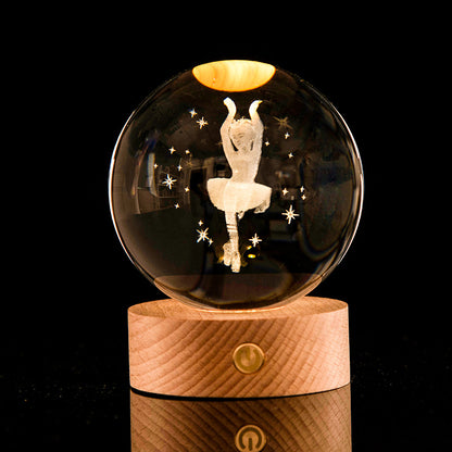 Luminous Galaxy Crystal Ball Decoration 3D Laser Inner Carving Home Decor DealSniper.net Ballet Girl 6cm6cm color light connection