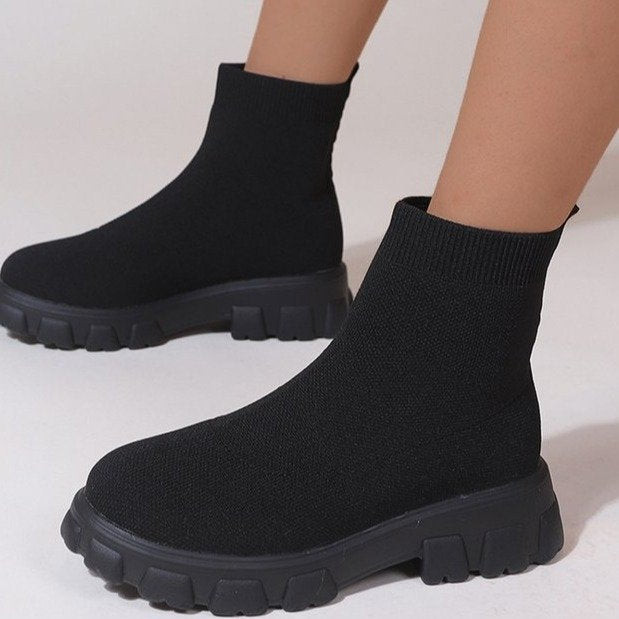 Fashion Ankle Boot Low Heel Sock Boots For Women Women dealsniper-net Black Size35