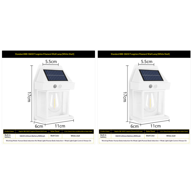 Outdoor Solar Tungsten Wall Light With Motion Sensor IP65 Outdoor DealSniper.net White Style18650 2PCS