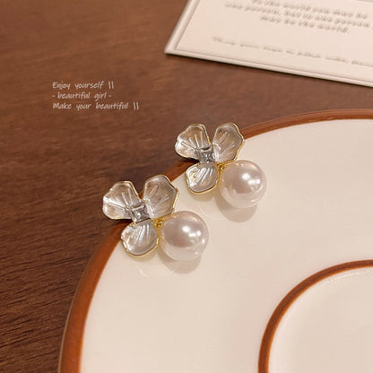Silver Needle Light Luxury Minority Pearl Flower Earrings Women Jewelry DealSniper.net