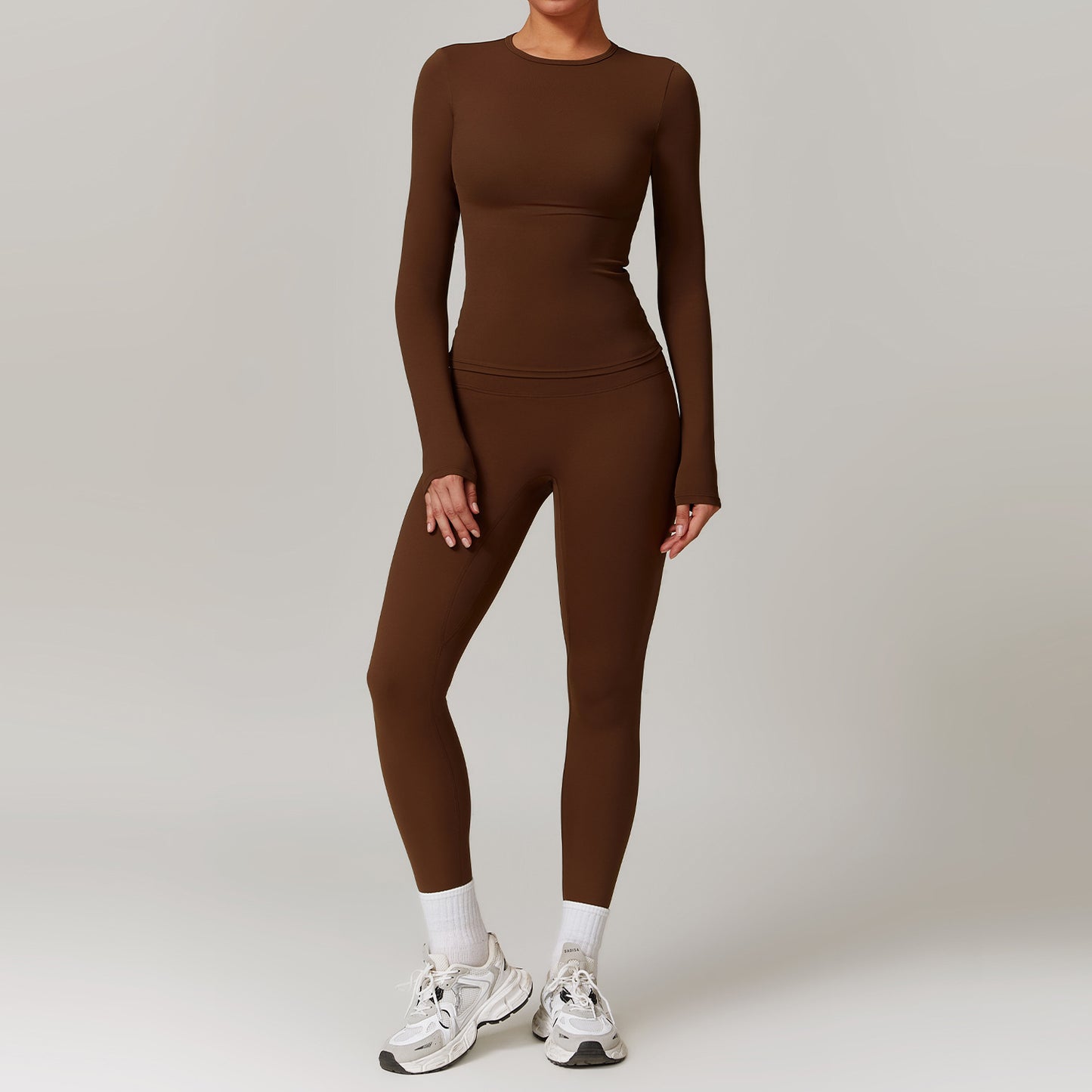 Tight-fitting Brushed Yoga Suit Quick-drying Fitness Clothes Women Gym From House Chocolate Brown L
