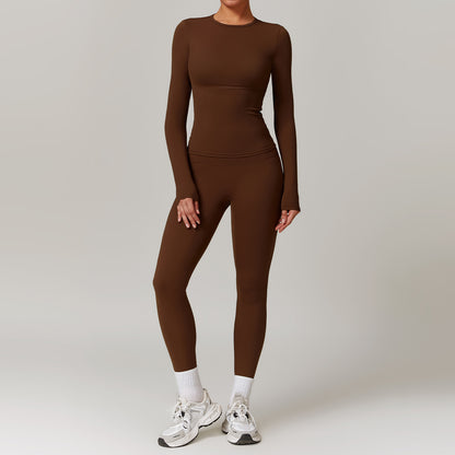 Tight-fitting Brushed Yoga Suit Quick-drying Fitness Clothes Women Gym From House Chocolate Brown L