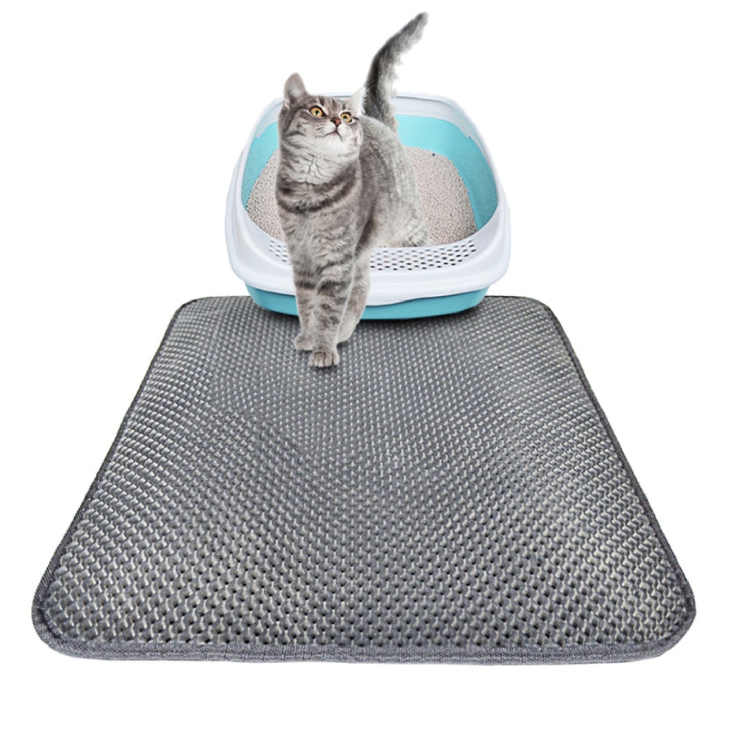 Double Layer Litter Cat Bed Pads Pet Cat Litter Mat Pets dealsniper-net 46x60cm Foldable gray