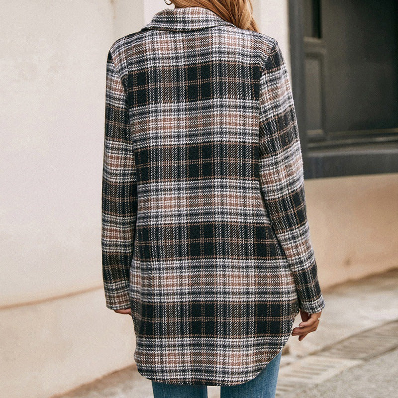 Women's Loose Casual Plush Plaid Shirt Jacket Women dealsniper-net