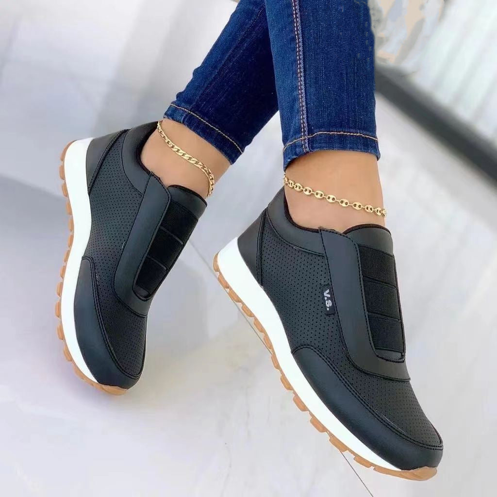 Women Flats Shoes Elastic Band Design Shoes Platform Sneakers Women DealSniper.net Black Size36