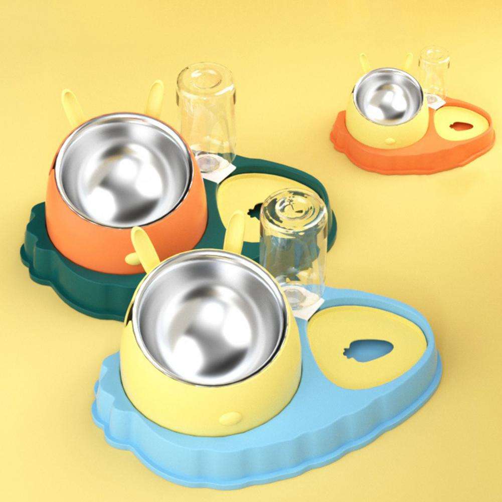 Double Bowl Stainless Steel Carrots Antiskid Pet Feeding Tool Tilt Design Carrot Appearance Dog Bowl For Indoor Pets Products Pets dealsniper-net