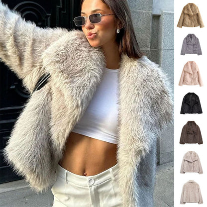 Winter Plush Coat Fashion Thicken Lapel Outwear Women dealsniper-net