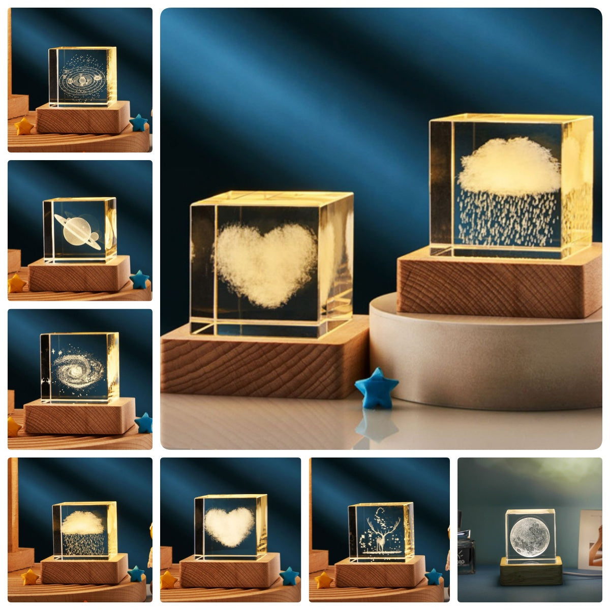 3D Transparent Crystal Cube Desktop Decoration Small Night Lamp House dealsniper-net