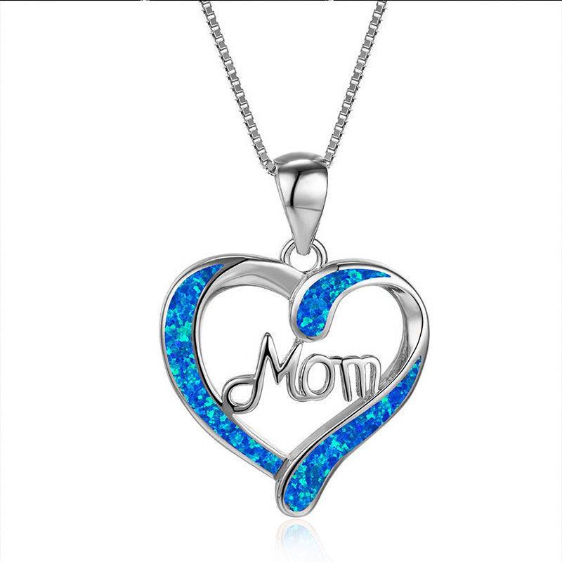 Love-shaped MOM Letter Pendant Necklace Mother's Day Gift Jewelry Jewelry dealsniper-net Silver