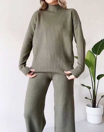 Turtleneck Knitted Suit Loose Split Design Long-sleeved