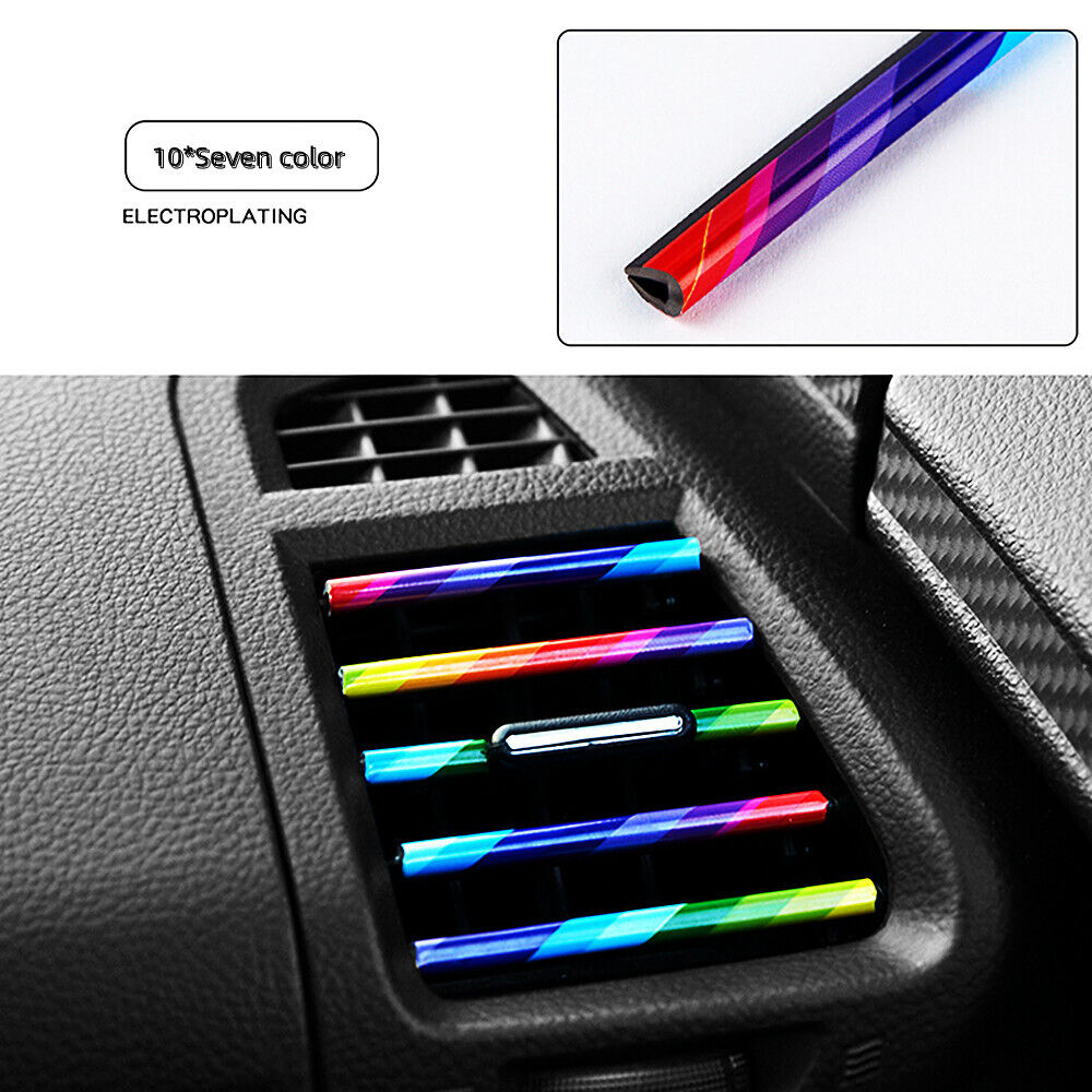 New 10pcs Car Interior Air Conditioner Vent Outlet Decoration Stripes Cover Rainbow Vehicle dealsniper-net