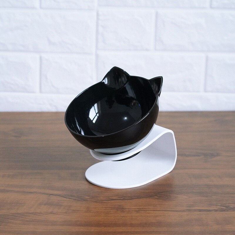 Non Slip Double Cat Bowl With Raised Stand Pet Food Pets dealsniper-net Single black and box