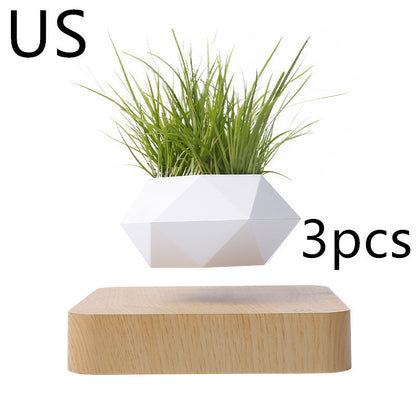 Magnetic Levitation Polygonal Wood Grain Potted Plant Home Decor dealsniper-net Light wood grain3pc US