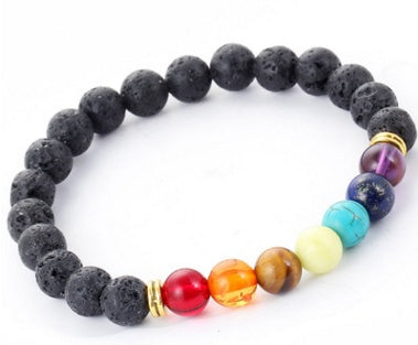 Handmade Black Lava Seven Chakra Healing Balance Beaded Bracelet Jewelry dealsniper-net
