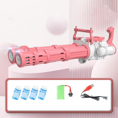 Super Big Double-Tube Bubble Gun Machine Outdoor Blowing Soap Kids Own Home Store Pink USB