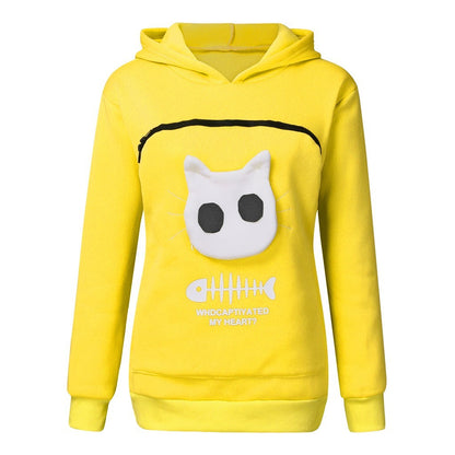 Women Hoodie Sweatshirt With Cat Pet Pocket Design Women dealsniper-net Yellow L