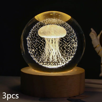 Luminous Starry Sky And Planets Moon Moon Crystal Ball Night Lamp Home Decor Gym From House Solid Wood Lamp Holder Jellyfish 6CM 3PCS