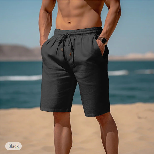Summer Drawstring Shorts Elastic Waist Straight Pants Beach Men DealSniper.net Black L