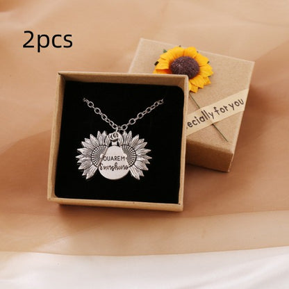 You Are My Sunshine Sunflower Necklace Women Men Women dealsniper-net White with box 2PCS