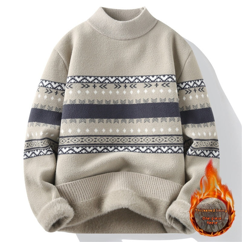 One-piece Velvet Sweater Men's Mock Neck Knitted Sweater Men dealsniper-net Apricot 2XL