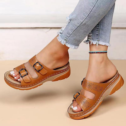 Double Buckle Slippers Women Flat Sandals Summer Women dealsniper-net