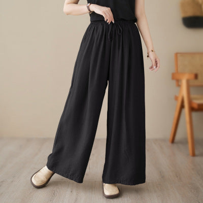 New Plus Size Wide Legs Mop Straight Casual Pants Women dealsniper-net Black Plus Size Average Size