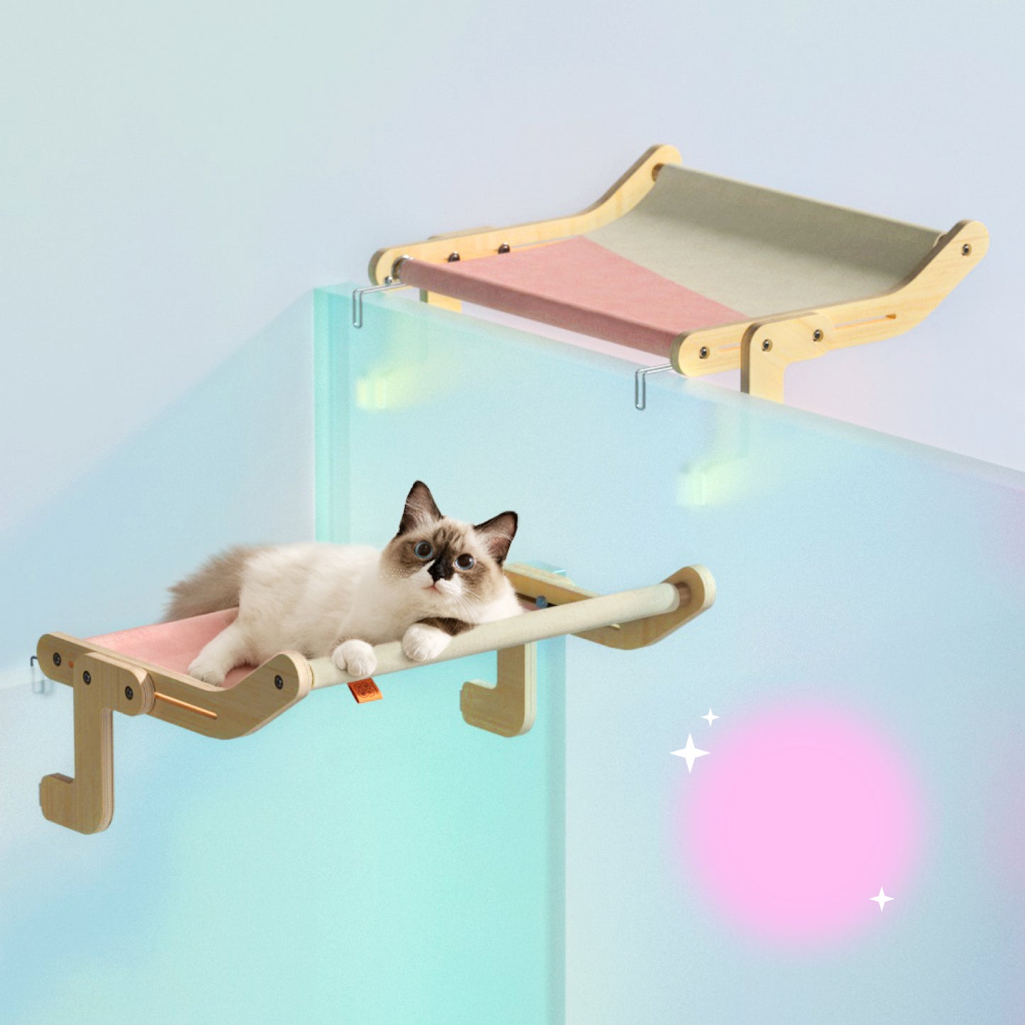 Mewoofun Pet Cat Window Perch 4 Color Wooden Assembly Hanging Bed Deals DealSniper.net Pink