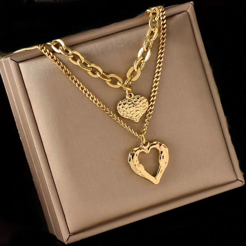 Titanium Steel Angel Wings Love Necklace Irregular Folds 2 Heart Love Jewelry Gym From House