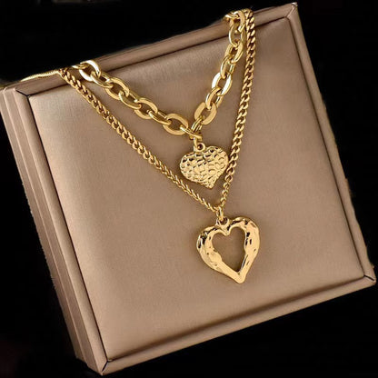 Titanium Steel Angel Wings Love Necklace Irregular Folds 2 Heart Love Jewelry Gym From House