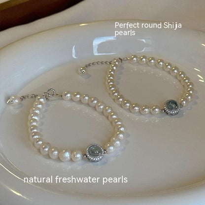 Mercury Silver Natural Freshwater Pearl Aquamarine Bracelet Female Jewelry dealsniper-net Natural Pearl Bracelet