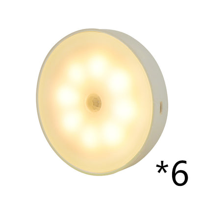 Usb Rechargeable Motion Sensor Light Round Wireless LED Light Kitchen dealsniper-net 6pcs Warm light USB