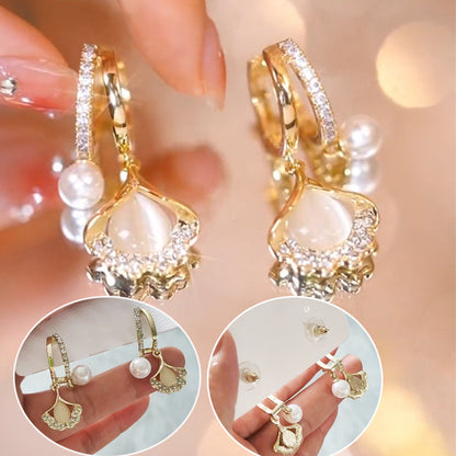 Fashion Jewelry Purple Crystal Four-leaf Flower Pearl Ear Clip Earrings Jewelry dealsniper-net A32808 Ear Studs