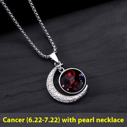 12 Constellation Moon Star Glowing Necklace Charm Jewelry Jewelry dealsniper-net Cancer