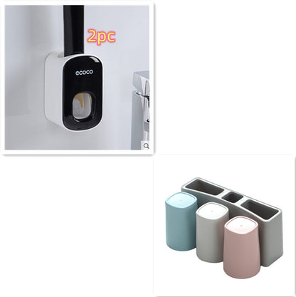 Wall Mounted Automatic Toothpaste Holder Bathroom Accessories Set Dispenser Kitchen dealsniper-net Black2PC Three cups