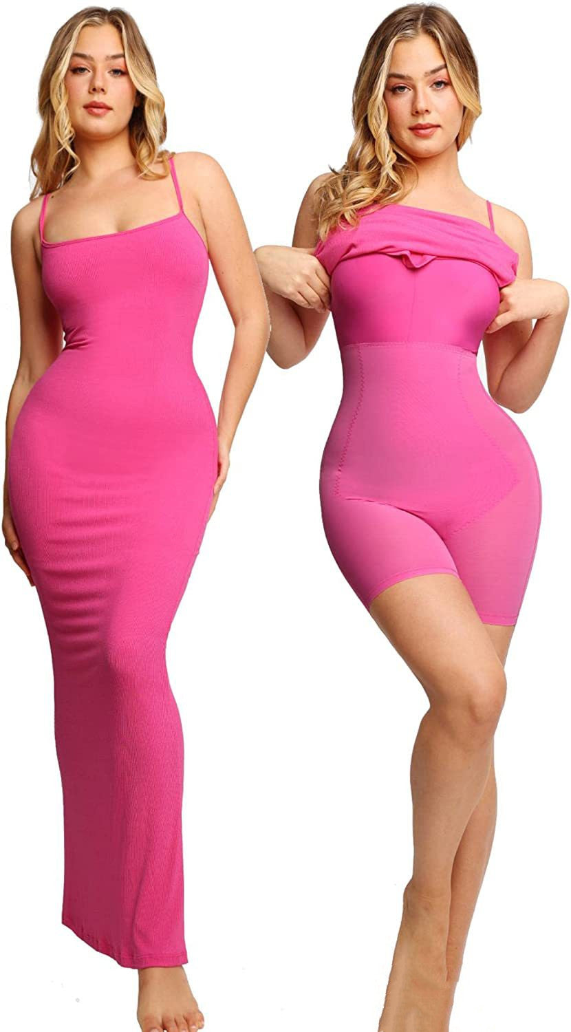 Women's Shapewear Dress Jumpsuit Tummy Tuck Lift Corset Open Crotch Suspender Tight Long Skirt Chest Pad Bodysuit Dress Women dealsniper-net Rose Red 2XL