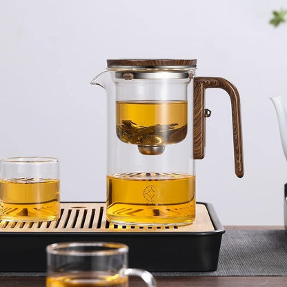 One Click Magnetic Teapot Separation Filtration Glass Tea Pot Wood Handle Tea Water Separation Inner Container Teapot Kitchen dealsniper-net