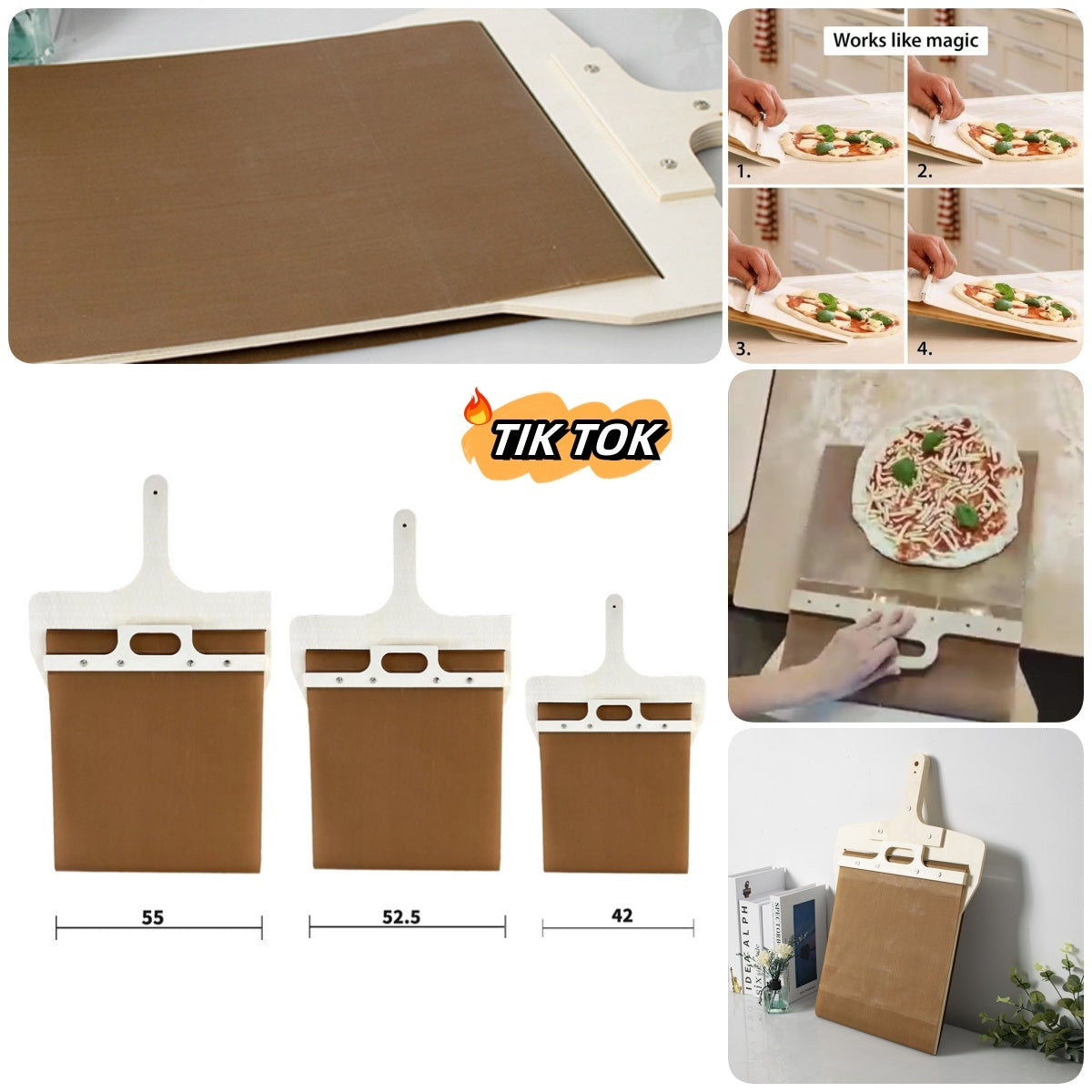 3 Sizes Sliding Pizza Peel Shovel Storage Board Kitchen dealsniper-net