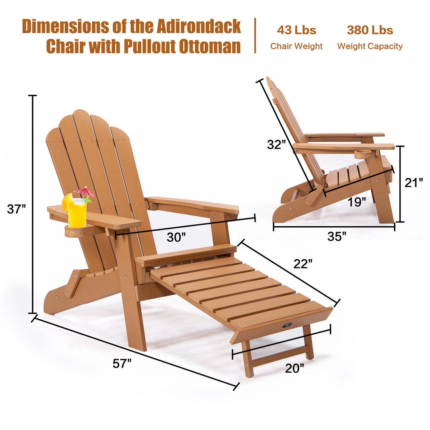 TALE Folding Adirondack Chair With Pullout Ottoman With Cup Holder Outdoor dealsniper-net