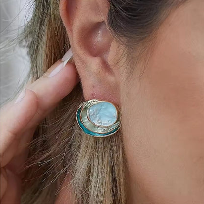 Ins Three-colored Painting Round Earrings Fashion Jewelry dealsniper-net