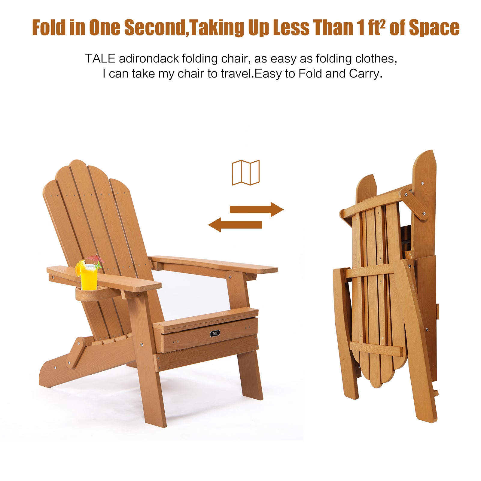 TALE Folding Adirondack Chair With Pullout Ottoman With Cup Holder Outdoor dealsniper-net