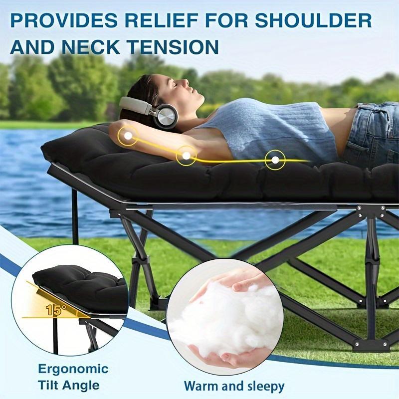 Black Heavy Duty Foldable Camp Cot With Storage Bag Outdoor DealSniper.net