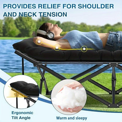 Black Heavy Duty Foldable Camp Cot With Storage Bag Outdoor DealSniper.net