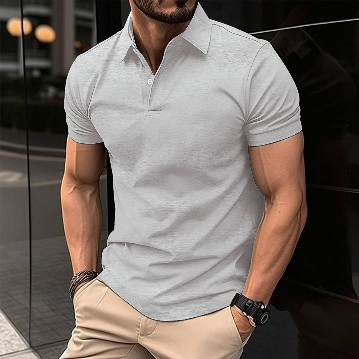 Summer Short Sleeve Polo Shirt Men Solid Color Men dealsniper-net Light Gray 2XL