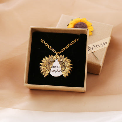 New European And American Sunflower Necklace Pendant Jewelry Gym From House Ancient gold With box