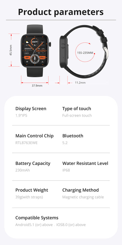 Sports Heart Rate Meter Step IP67 Waterproof Full Screen Smart Watch Jewelry Gym From House